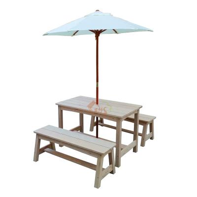 China Small Anticorrosive Outdoor Wooden Children Kids Table And Chair Bench Sets With Umbrella for sale