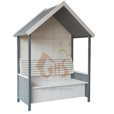 China Easily Gathered Domestic Outdoor Gray and White Fir Wood Garden Storage Cabinet Shed Chair and Porgola Pavilion Beech with Double Seats for sale