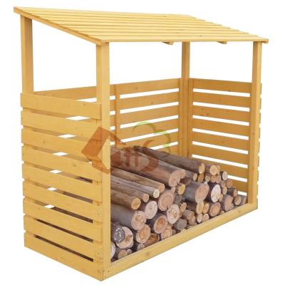 China Easily Assembled Yellow Chinese Bevel Roof Outdoor Home Garden Firwood Cedar Firewood Storage Shed Canopy Shield for sale