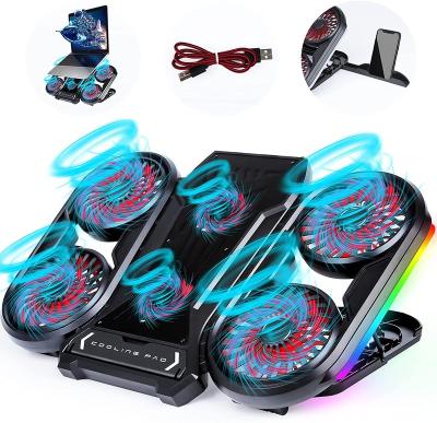 China NUOXI Gaming Cooler 6 Fan Cooler RGB Adjustable Notebook Laptop Cooling Pad (Size) for sale