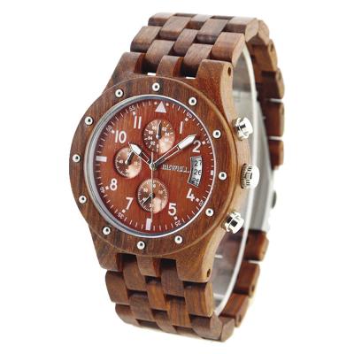 China Unique Chronograph Promotion Loans In Stock For Sale Now Unisex Men Women Three Small Eyes Class Waterproof Wood Watches for sale