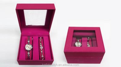 China Water Resistant Fashion Customized Silver Plated Lady Jewelry Watch Set With Box for sale