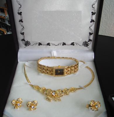 China Cheap Alarm Women Accessories Fashion African Jewelry Set 18k Gold Plated Watch With Jewelry Set for sale