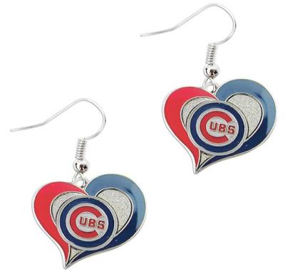 China MLB MLB Chicago Cubs Championship Silver Plated Heart Shaped Stud Earrings for sale