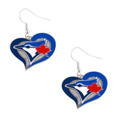 China MLB MLB Toronto Blue Jays Championship Silver Plated Heart Shaped Stud Earrings for sale