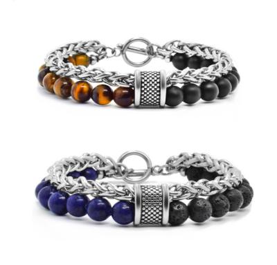 China CLASSIC Customized Stainless Steel Chain With Natural Tiger Beads Bracelet for sale