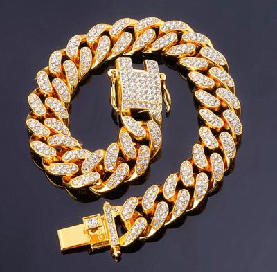 China Hiphop In Stock 18k Gold Plated Hiphop Iced Out Blingbling Cuban Link Chain Bracelet for sale