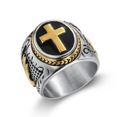 China Hiphop Stainless Steel Sweat Proof, And Waterproof Punk Cross Enameled Indelible Ring for sale