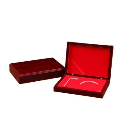 China Recycled materials can custom logo with a free product card for commemorative medals badges red wooden box for sale