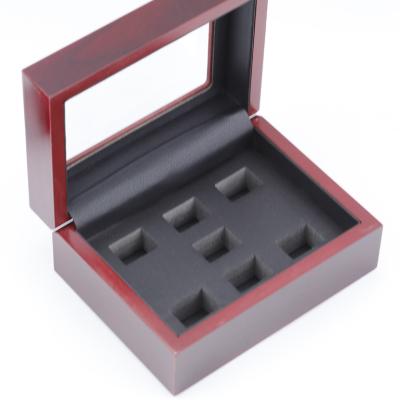 China Recycled Materials Box Customized 7 Slots Wooden Case Can Put Into 7 Holes Wooden Box Ring 7 Championship Pieces for sale