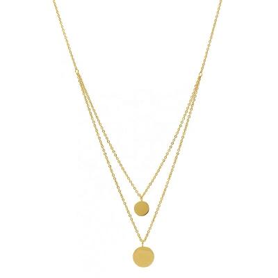 China Durable Women Link Chain Two Layers Gold Plated Layered Coin Round Disc Pendant Necklace for sale