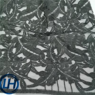 China New Style Breathable Net Edge Fabric Black Floral Pattern Net Embroidery Fabric for sale