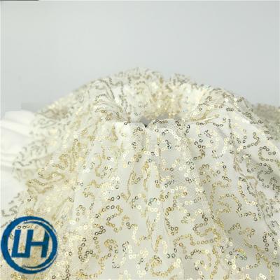 China Breathable Unique Design Sequin Embroidery Gold Fabric For Weeding Dress for sale