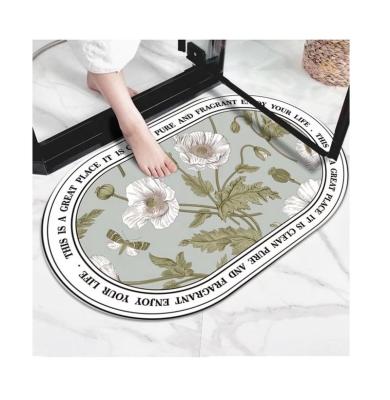 China Washable Super Cool Absorbent Diatom Mud Soft Flower Pattern Diatomite Bath Mat For Bathroom for sale