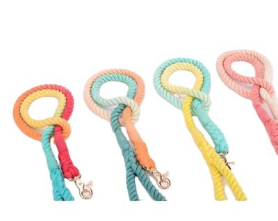 China Personalized Environmental 100% Nylon Cotton Dog Rope Leash With Custom Metal Tag for sale