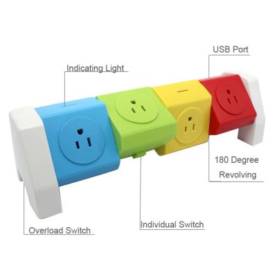 China With Overload Protector Modern Design Colorful USB Power Bar With Long Cord Us Popular Plug Power Strip Extension Socket Extension Cord for sale