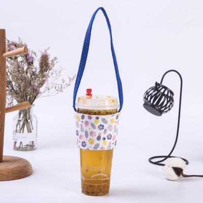 China Cheap Reusable Coffee Tea Bubble Sleeve Mug Logo Canvas Material Reusable Cup Holder For Catering for sale