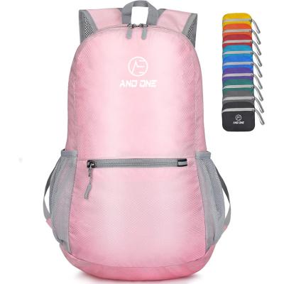 China Other OEM Logo Fashion Backpack Custom Wholesale Foldable Colored Bag Promotional Light Weight Foldable Backpack Pink for sale