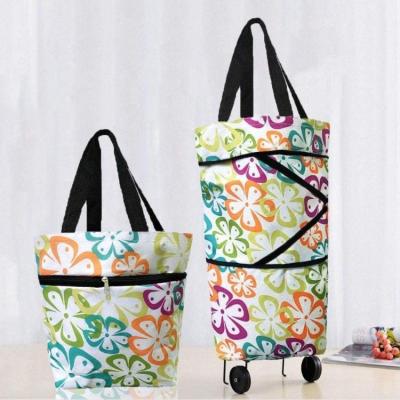 China Eco-friendly Reusable Custom Logo Reusable Supermarket / Retail Stores Waterproof Vegetable Oxford Trolley Cart Shopping Bag With Wheels For Groceries for sale