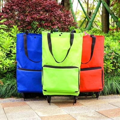 China Water Repellent Material Bag Trolley With Sturdy Aluminum Oxford Frame Shoulder Strap And Folding Grocery Bag Eco-Friendly Reusable Portable Shopping Cart for sale