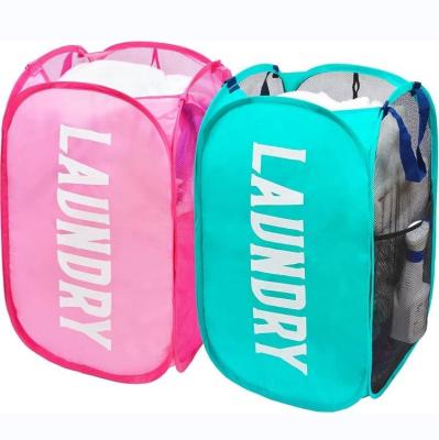 China Modern Automatic Laundry Basket 2 Pack Mesh Laundry Basket Collapsible with Durable Handle Easy to Open and Fold for Dorm Laundry Room for sale