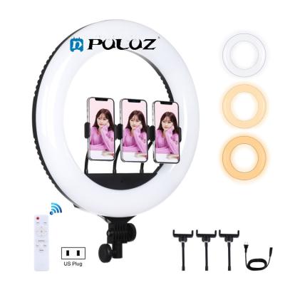 China PULUZ 18 Inch PORTABLE 46cm Ringlight 3 Phone Holders Curved USB 3 Modes Selfie Livestream LED Ring Vlogging Photography Video Light for sale