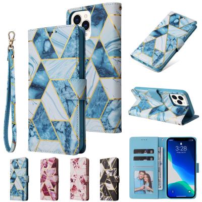 China Leather Cell Phone Flip Case Gold Foil Cover Case LATEST Design Cell Phone Wallet Function Case Marble Pattern For iPhone 14/fold 4/flip 4 for sale