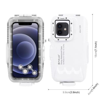 China Factory Wholesale Stock PULUZ 40m/130ft Shockproof Waterproof Diving Case For iPhone 13 Pro/12/12 Pro Underwater Housing Cover for sale