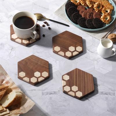 China Sustainable US Black Walnut Maple Hard Custom Drinks Wooden Coasters for sale