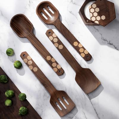 China Sustainable Maple Hard Black Walnut 4 IN 1 Spatulas Spoons Cutlery Storage Kitchen Tools Accessories Spoon Utensil for sale