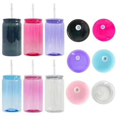 China Sustainable 16oz Reusable Sippy Cup Jelly Acrylic Plastic Cans Cups With Colored Plastic Lids And Clear Straw For UV DTF Wraps for sale