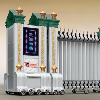 China Decoration 304 stainless steel trackless motor full automatic remote control customized retractable sliding gate for sale