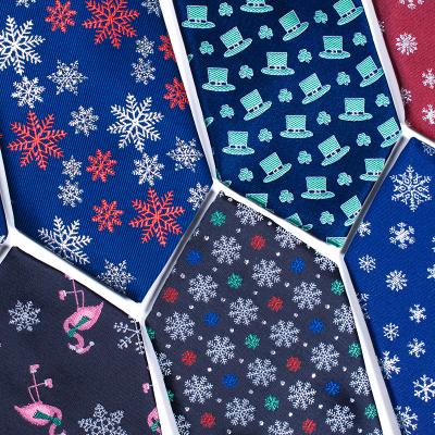 China Custom Polyester Christmas Trees Designs Gift Box Polyester Mens Ties Novelty Ties Fashion Ties for sale