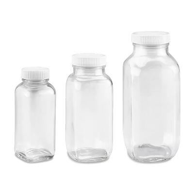 China Beverage 16oz 250ml 350ml 500ml Square Juice Glass Bottles Packaging For French Beverage for sale