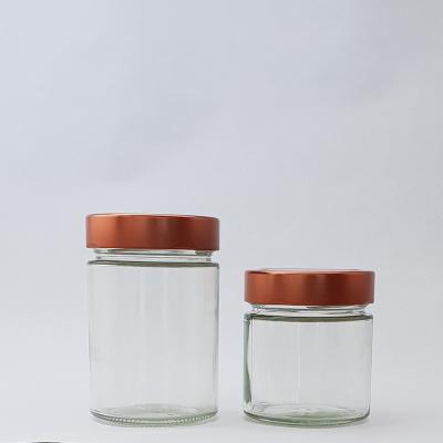 China Wholesale 106ml 106ml 212ml 314ml 580ml Ergo Food Jar Glass Honey Jars With Deep Metal Lid for sale