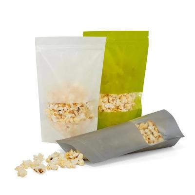 China Biodegradable Plastic Food Packaging Snack Tea Cookie White PE Zipper Bag Window Stand Up Pouch Frosted Ziplock Bag for sale