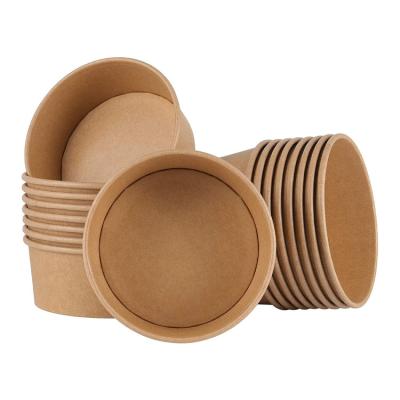 China Moisture Proof Microwavable Kraft Paper Food Cups Disposable Soup Cups With Lids Soup Bowls With Lids To Go Containers For Restaurants Delis for sale