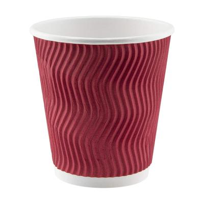 China Biodegradable 8 oz 12 oz 16 oz Coffee Red Ripple Paper Cups Corrugated Paper Cups for Coffee Tea and Cold Drinks for sale