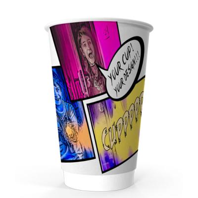 China 20oz 600ml Double Wall Paper Cups Wrapping Paper Coffee Cup Biodegradable Smooth Wall for sale