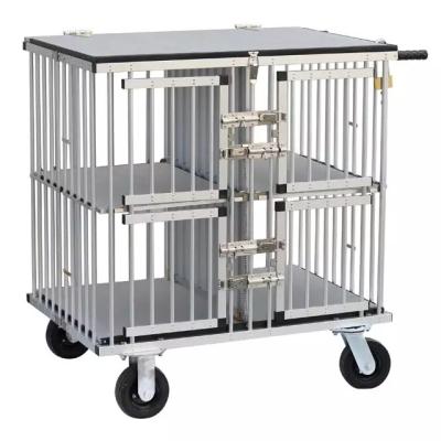 China Small Animals Pet Mobile Cage Aluminum Trolley With Wheel Pet Veterinary Show Tools Aluminum Portable Foldable Dog Trolley for sale