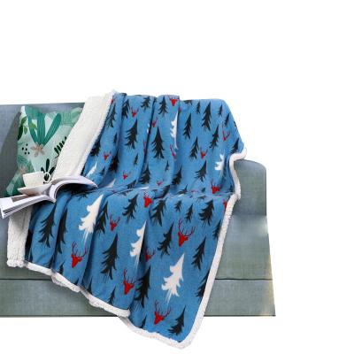 China Anti-Static Ready To Ship Holiday Printing Christmas Tree Fluffy Sherpa Blue Christmas Throw Blanket for sale