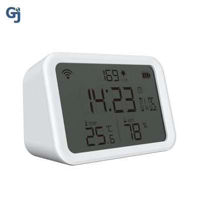 China Multifunctional Temperature Sensor Smart Life Tuya Zigbee Bluetooth 4 in 1 WiFi Clock/Wi-Fi Dual Mode Temperature and Humidity Sensor for sale