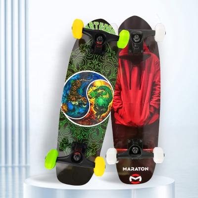 China Youngsters Custom Print Heat Transfer Graphics Sandpaper printed Logo Ball Bearings ABEC-7 wood surf skateboard for outdoor sport for sale