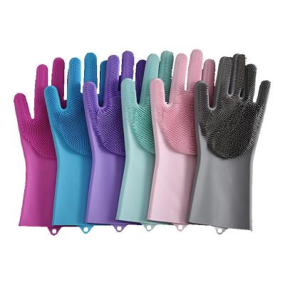 China Dish Washing Factory Wholesale Reusable Household Silicone Rubber Dish Cleaning Gloves for sale