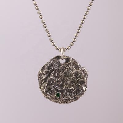 China Factory Price 925 Sterling Silver Vintage Hiphop Pendant Necklace Green Punk Pendant Zircon Necklace For Man for sale