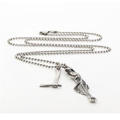 China Wholesale 925 Sterling Silver Chain Necklace Men's Punk Fish Skeleton Shaped Exaggerated Punk Necklace for sale