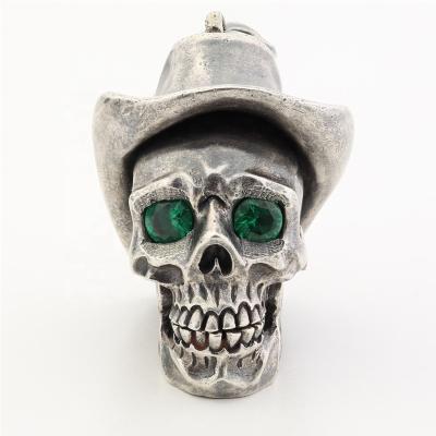 China Wholesale Silver Mens Style 925 Punk Jewelry Skull Pendant Necklace Pendants With Green Zirconia for sale