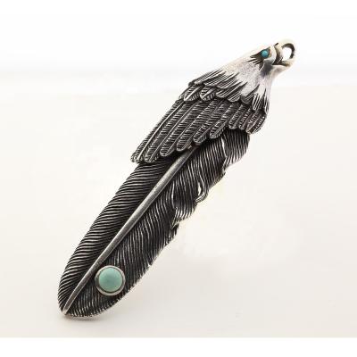 China Silver Pendant Eagle Feather Turquoise Unique Shaped Punk 925 Mens Punk Rock Necklace Pendant for sale