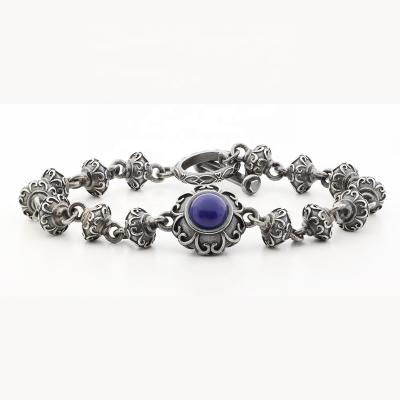 China High Quality 925 Sterling Silver Flower Bead Bracelet Men Punk Bracelet For Men for sale