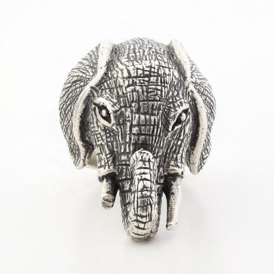 China Custom Europe Punk Style Animal Head Ring Vintage Hip Hop Design Silver Elephant Rings For Women for sale